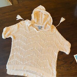 Natural Reflections Cream Cable Open Knit Short Sleeve Hooded Sweater Women’s M